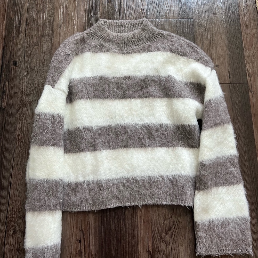 Express fuzzy stripped sweater